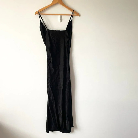 Zara Silky Satin Effect Surplus Midi Dress Black Blogger Fav Sz Small - Picture 7 of 10